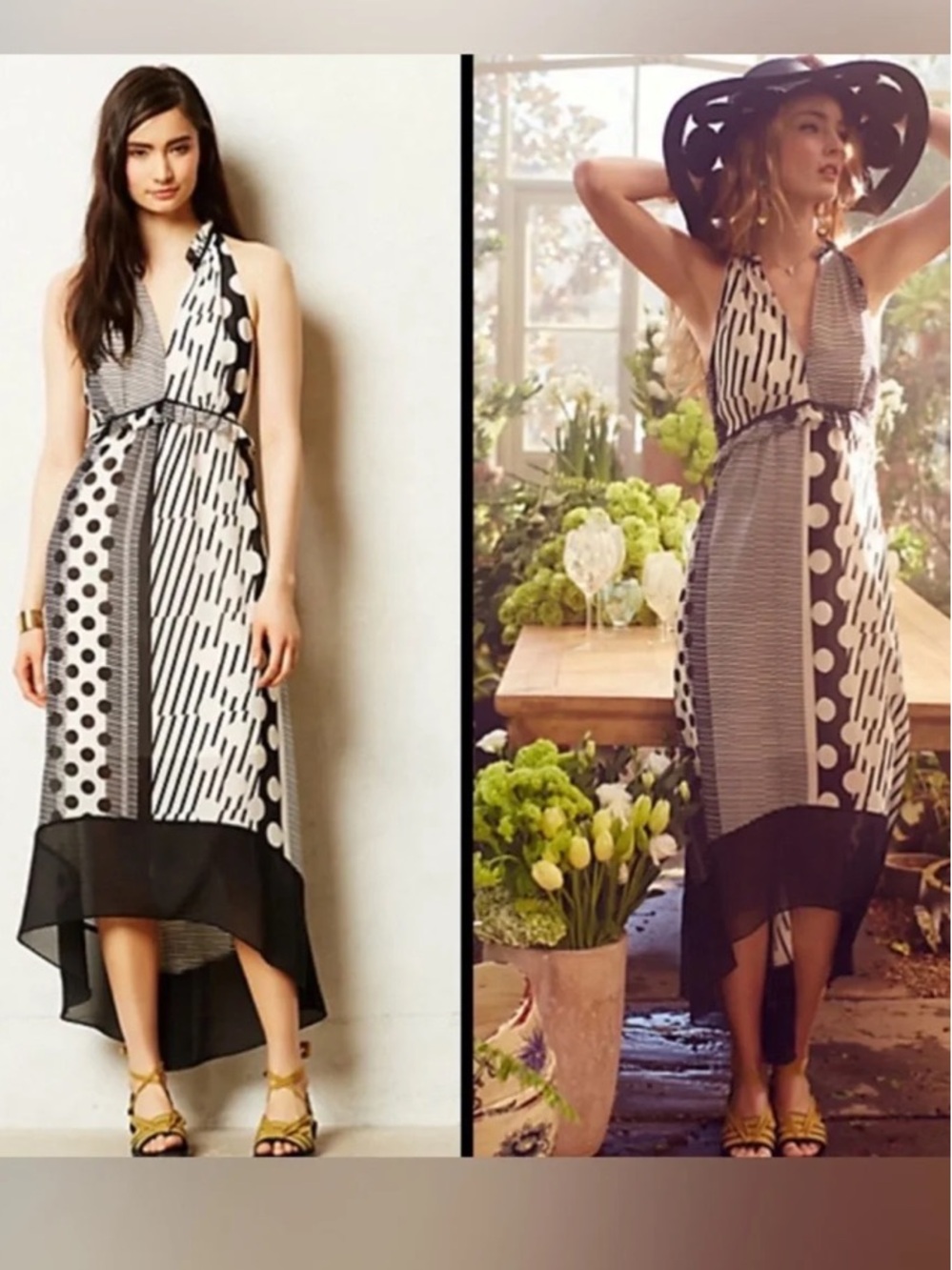 Anthropologie black and white Maeve halter back dress